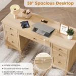 Rattan Executive Desk with 7 Drawers – Modern Study & Writing Table - Image 3