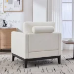 Accent Chair, Bouclé Upholstered Armchair with 2 Bolster Pillows - Image 2