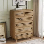 Tall Chest of 6 Drawers with Grille & Curved Design – Modern Storage Dresser - Image 6