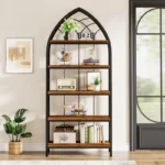5-Tier Industrial Curved Bookshelf – 74.8" Tall Metal Frame Bookcase Display Rack