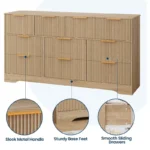 Fluted Dresser with 10 Drawers – Natural Oak Tall Storage Chest - Image 5