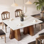 Modern Rectangular Wooden Dining Table for 4–6 – White Top with Brown Criss-Cross Base - Image 6