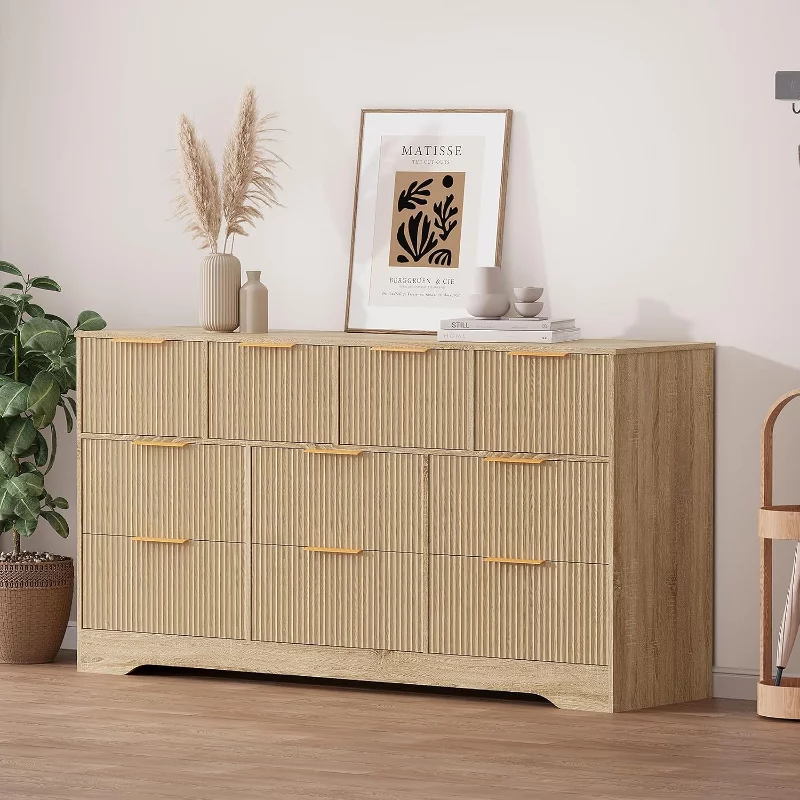 GUEST_09192e17-cc54-4e7d-bb6b-9d44934651ed Fluted Dresser with 10 Drawers – Natural Oak Tall Storage Chest - Image 1