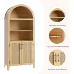 Arched Bookcase with Rattan Doors – 5-Tier Storage Shelf with Cabinet - Image 3