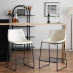 Modern 24-Inch Faux Leather Counter Stools with Steel Frame – Armless, Set of 2 - Image 5