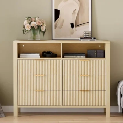 Wood Chest of Drawers with Fluted Doors – Modern Storage Cabinet