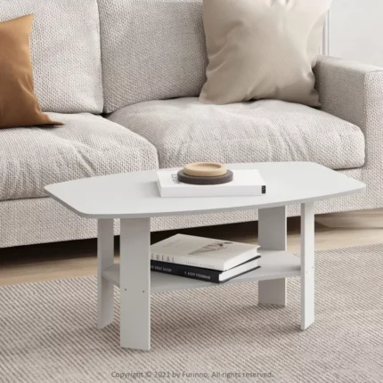 Industrial 2-Tier Rectangular Coffee Table for Living Room – White Frame