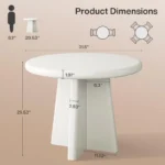 31.5" Round Dining Table for 2–4 People – White Solid Wood Pedestal Table - Image 4