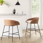 Woven Back Counter Height Barstool with Cushion – Sturdy Metal Frame Design