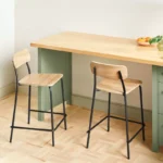 Wood Counter Stool with Metal Base – Natural Finish, Counter Height Design