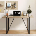 Industrial Rectangular Dining Table for 6 – 55" Brown MDF Top with Black Metal Trestle Legs - Image 6