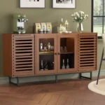 Sideboard Buffet Cabinet with Tempered Glass Doors, Built-In Display Lighting & Adjustable Shelves - Image 3