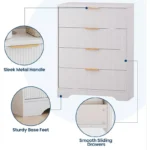 Fluted Sideboard for Bedroom with 4 Drawers, Modern Storage Cabinet - Image 4