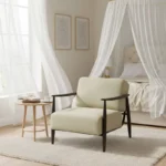 Accent Chair, Bouclé Upholstered Armchair, Wood Single Sofa Lounge Chair - Image 5