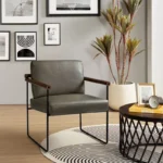 Armchair with Metal Base and Solid Wood Armrests