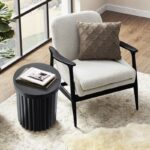 Modern Black Wood Fluted Round Side Table – Contemporary Accent End Table - Image 2