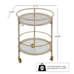 Modern Round Bar Cart with Tempered Glass Shelves – Gold Plated Frame - Image 2