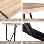 Industrial Rectangular Dining Table for 6 – 55" Brown MDF Top with Black Metal Trestle Legs - Image 3