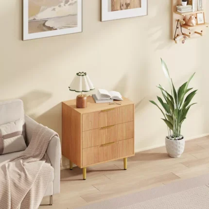 Modern Chest of 3 Drawers with Metal Handles and Metal Feet