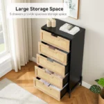 Modern Rattan Chest of 5 Drawers – Tall Storage Dresser with Metal Frame - Image 5