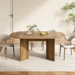 Oval Dining Table for 4–6 with Metal Strip Pedestal Base – 63" Black Wood Top & Brown Frame - Image 5