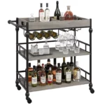 Industrial Bar Cart with Wine Rack, Glass Holder, and Removable Tray - Image 4