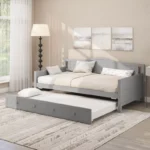 Twin Size Daybed with Trundle, Solid Wood Sofa Bed with Slat Support - Image 8