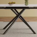 83" Modern Retractable Sintered Stone Dining Table for 6–8 with Black Steel Criss-Cross Base - Image 6