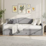 Twin Size Daybed with Trundle, Solid Wood Sofa Bed with Slat Support - Image 2
