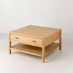 Wood Square Coffee Table with Drawer – Natural Finish - Image 4