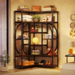7-Tier Corner Bookshelf – Brown & Black Metal Open Shelf Storage Unit - Image 5