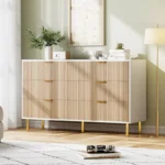 Modern 6-Drawer Dresser for Bedroom with Gold Handles – Large Storage Dresser
