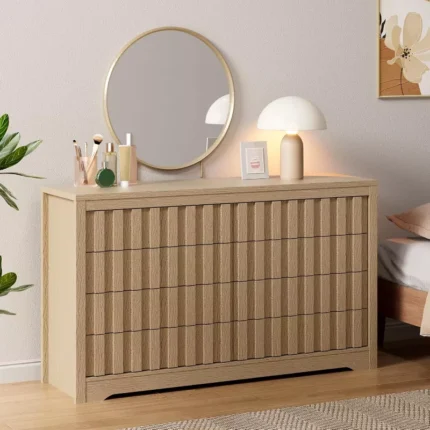 Modern Curved Wooden Chest of Drawers – Wide Storage Dresser