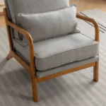 Mid Century Boucle Uplostered Soild Wood Accent Armchair with Pillow - Image 5