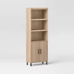 Tall Library Bookcase with Doors – Natural Wood Finish Storage Cabinet with Adjustable Shelves - Image 4