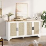 Rattan Sideboard for Living Room with 4 Doors & Shelves
