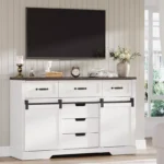 6-Drawer Dresser with Mirror & Sliding Barn Doors – Farmhouse Modern Storage Dresser - Image 5