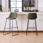 Counter Height Bar Stools Set of 2 – Upholstered Design with Footrest & Metal Frame