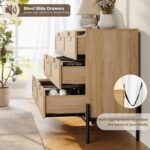 Modern Sideboard Buffet Cabinet with Glass Doors and 5 Drawers - Image 2