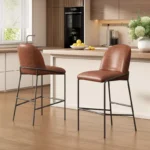 Contemporary Metal Upholstered Barstools Set of 2 – Stylish & Durable Design - Image 2
