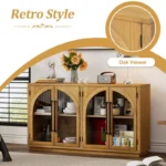 Retro 4-Door Arched Buffet Sideboard with Glass Doors & Adjustable Shelves - Image 4