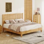 Solid Wood Bed with Grille Headboard – Platform Bed