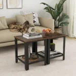 Industrial End Table – 2-Tier Side Table with Wood Top and Metal Frame - Image 2