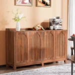 Sideboard Buffet Cabinet with Shutter Doors, Brown Wood Grain Storage