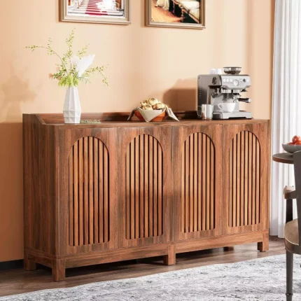 Sideboard Buffet Cabinet with Shutter Doors, Brown Wood Grain Storage