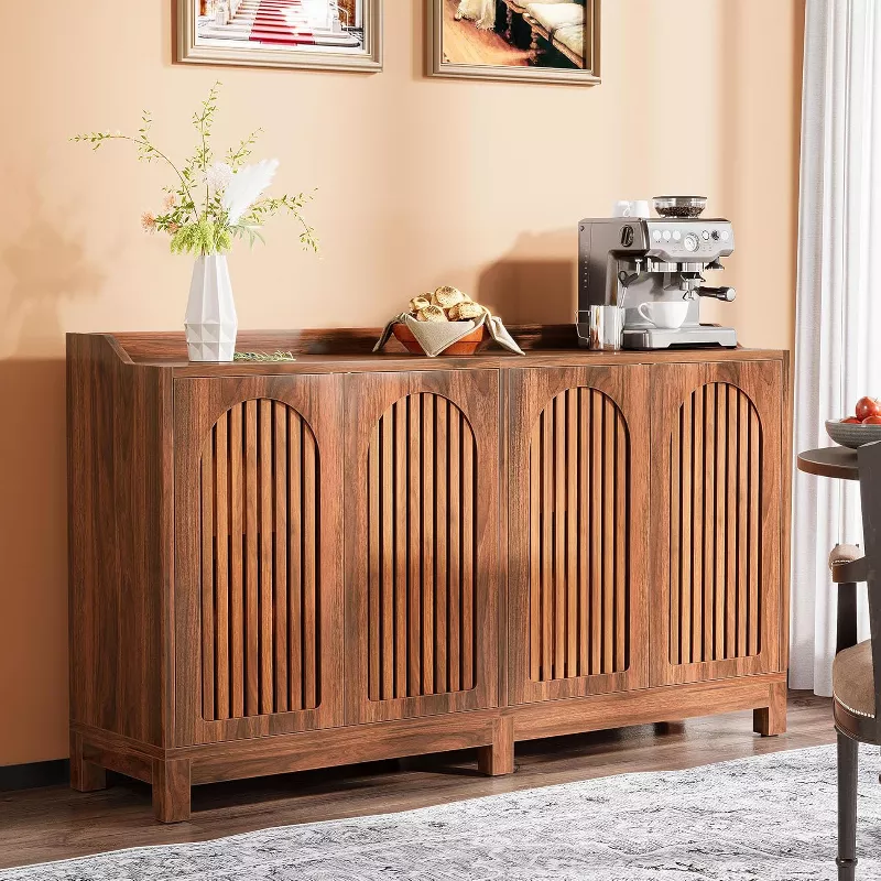 GUEST_1daf71c3-0c93-4b14-a361-a738dd00965e Sideboard Buffet Cabinet with Shutter Doors, Brown Wood Grain Storage - Image 1