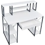 Office Desk with Open Shelves and 1 Drawer, Wooden Top & Metal Sled Base with Bookshelf - Image 2