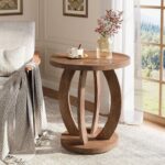 Round End Table with Storage – Wooden Side Table in Brown Finish - Image 5