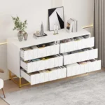 White Fabric Dresser with Wood Top – Small Storage Chest with Fabric Drawers - Image 3