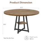 Round Dining Table Set with Gray Wooden Top & Black Metal Base – 47" Table for 4–6 People - Image 4